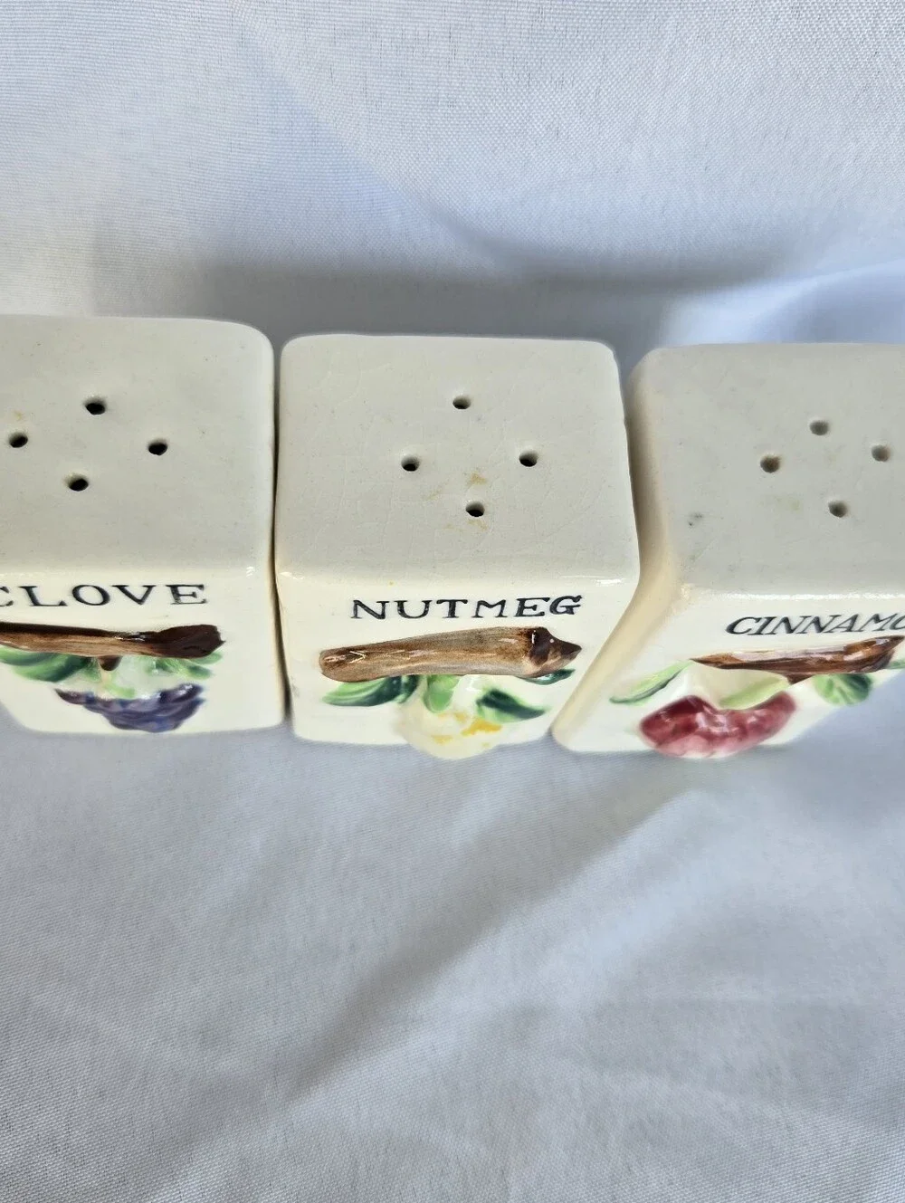 Vintage Ceramic Spice Shakers Set of 3 Clove Nutmeg Cinnamon Japan